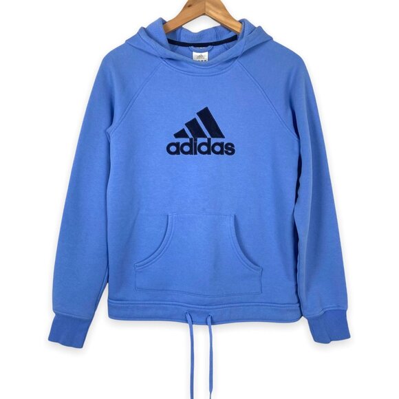 Adidas Soft Blue Hooded Sweatshirt Drawstring Waist Front Pocket Size Small - Picture 1 of 9